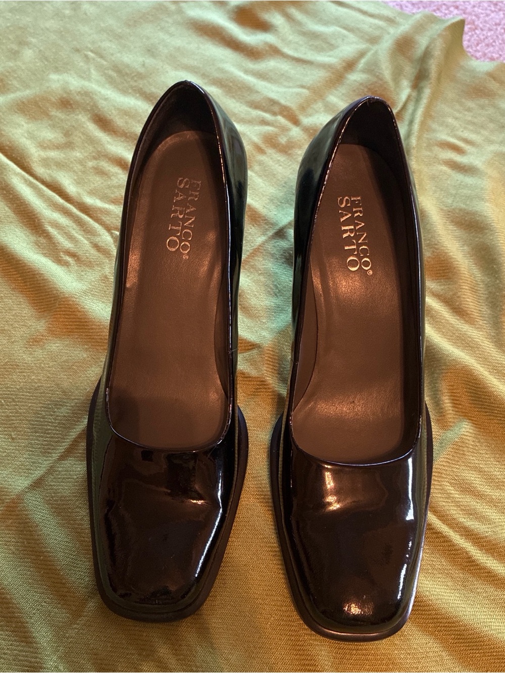 Franco Sarto Black Patent Square-Toe Pumps